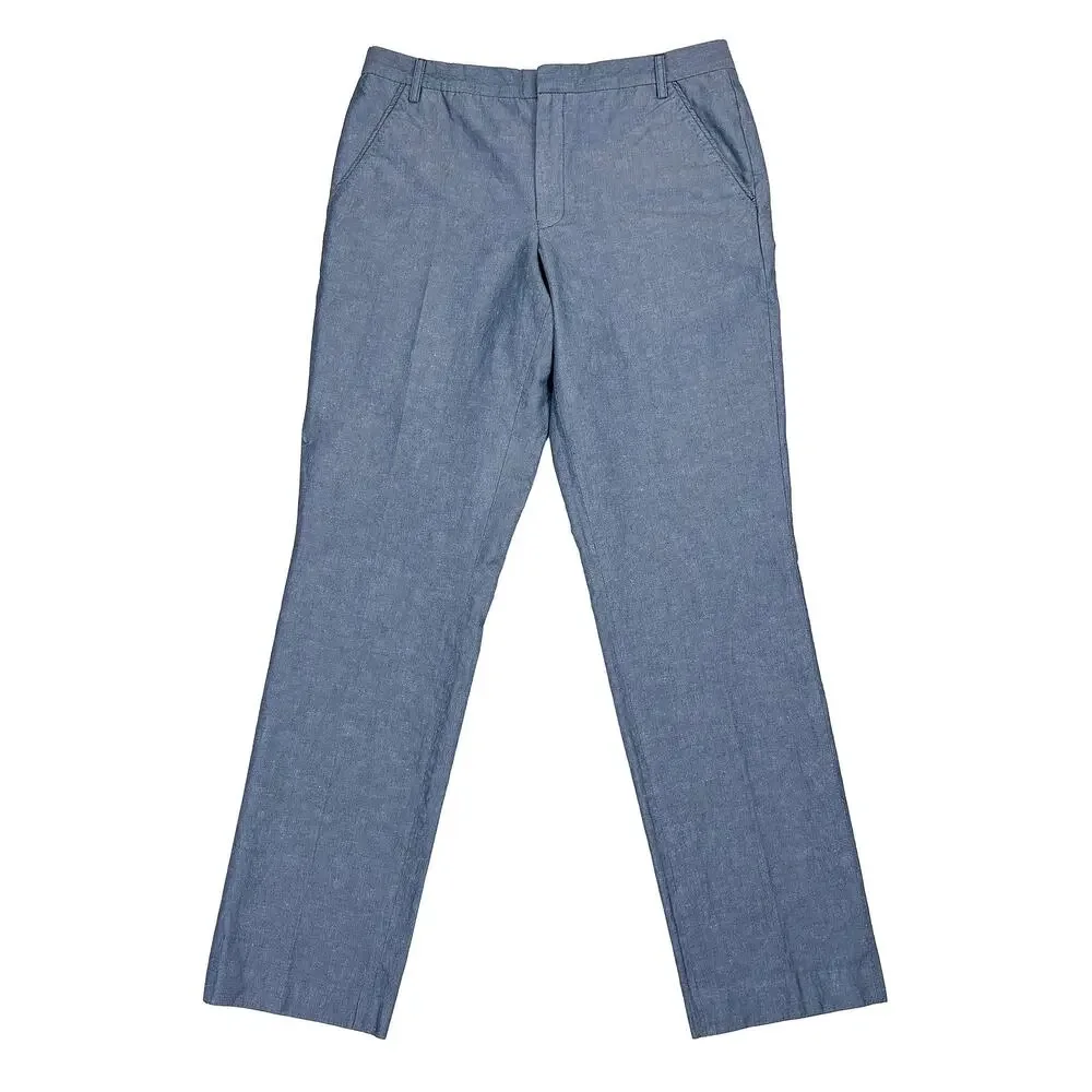 Ted Baker Linen Blend Pants Men 32L Blue Slim Fit Dress Chino Chambray